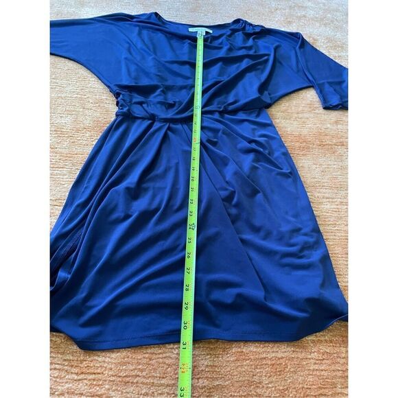 Max and Cleo Elegant Solid Navy Blue 3/4 Sleeve Ruched Faux Wrap Dress S - Picture 5 of 8